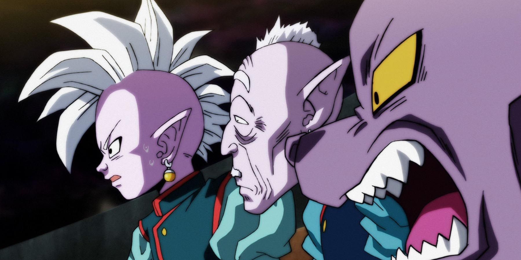 Beerus, Shin, and Old Kai react to the Tournament of Power in Dragon Ball Super