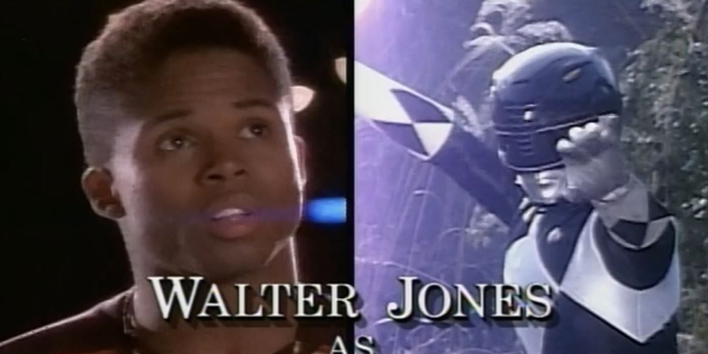 A split image of the Black Ranger and Walter Jones in the original Mighty Morphin Power Rangers