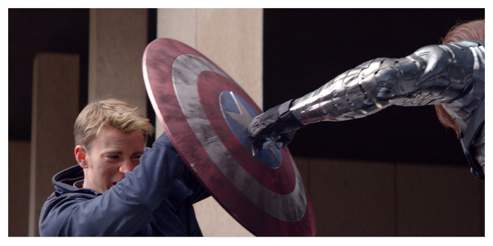 Captain America: The Winter Soldier Bucky Punching Cap's Shield