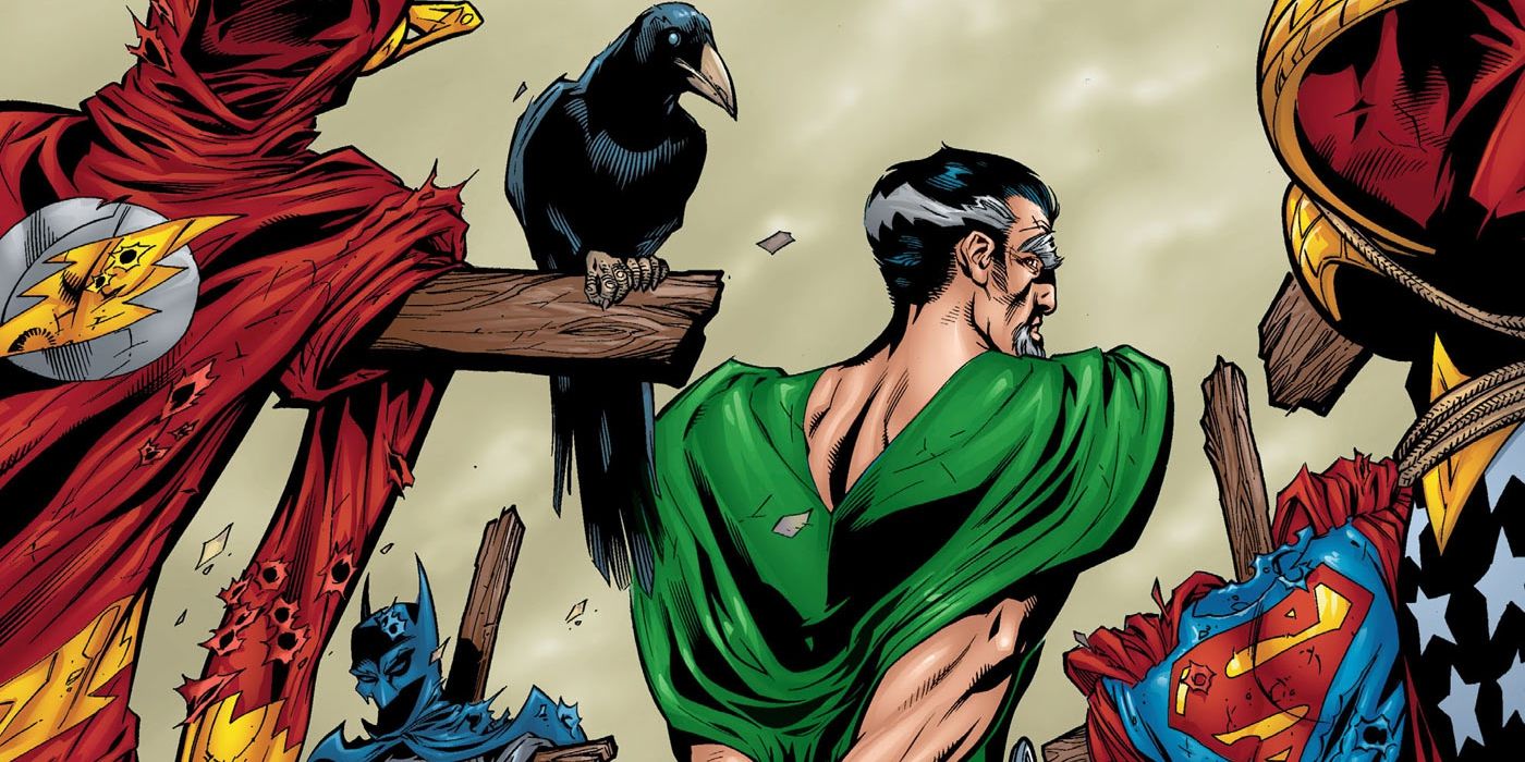 Ra's al Ghul walks among Justice League scarecrows in DC Comics