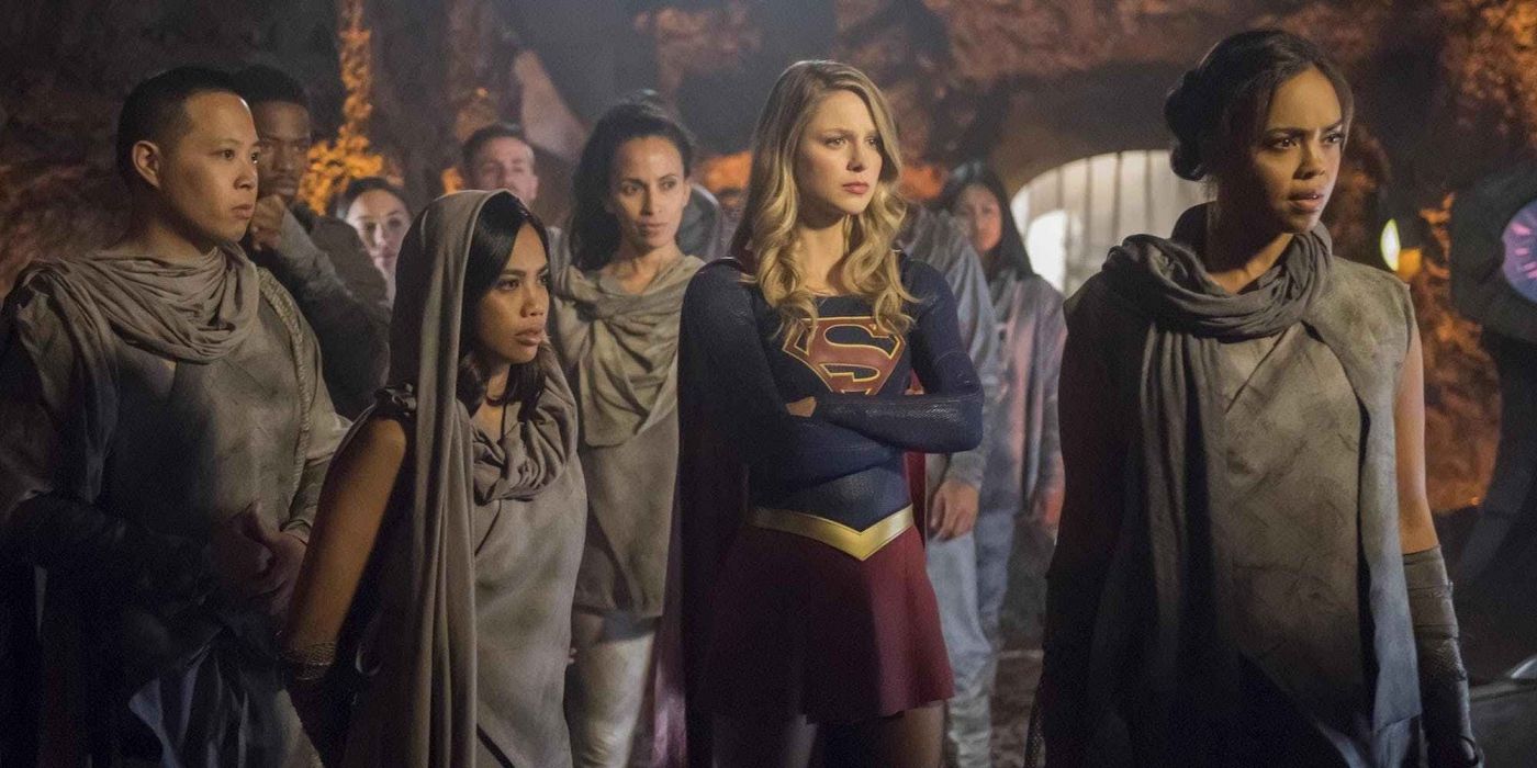 Supergirl and Martian Resistance Fighters on Mars