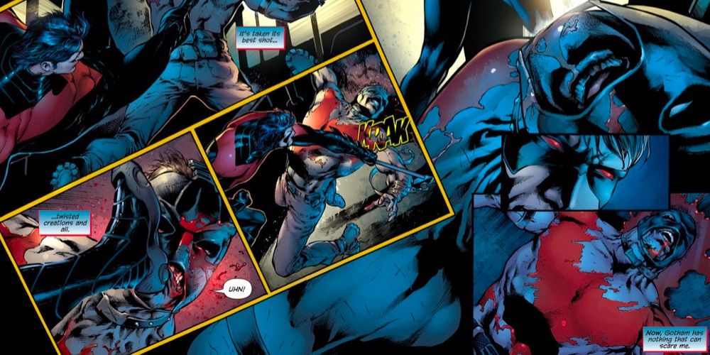 Nightwing Draws Symbol with Enemy's blood