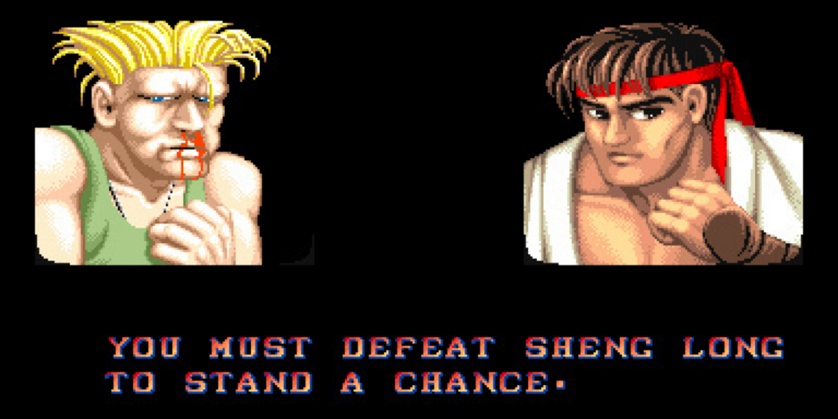 Ryu provoca Guile após vencê-lo em Street Fighter II