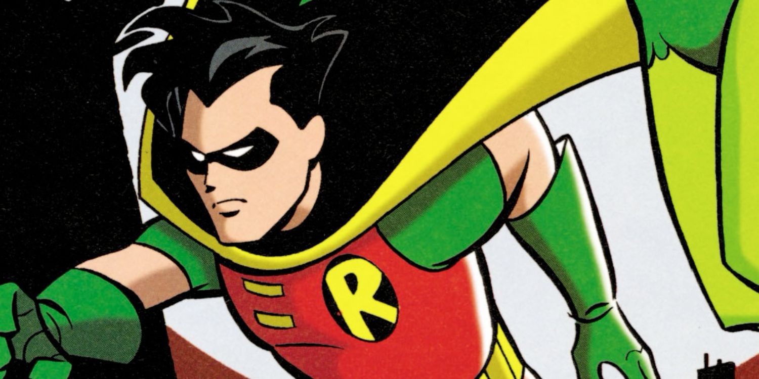 Robin of Batman the Animated Series Crouches on a Rooftop