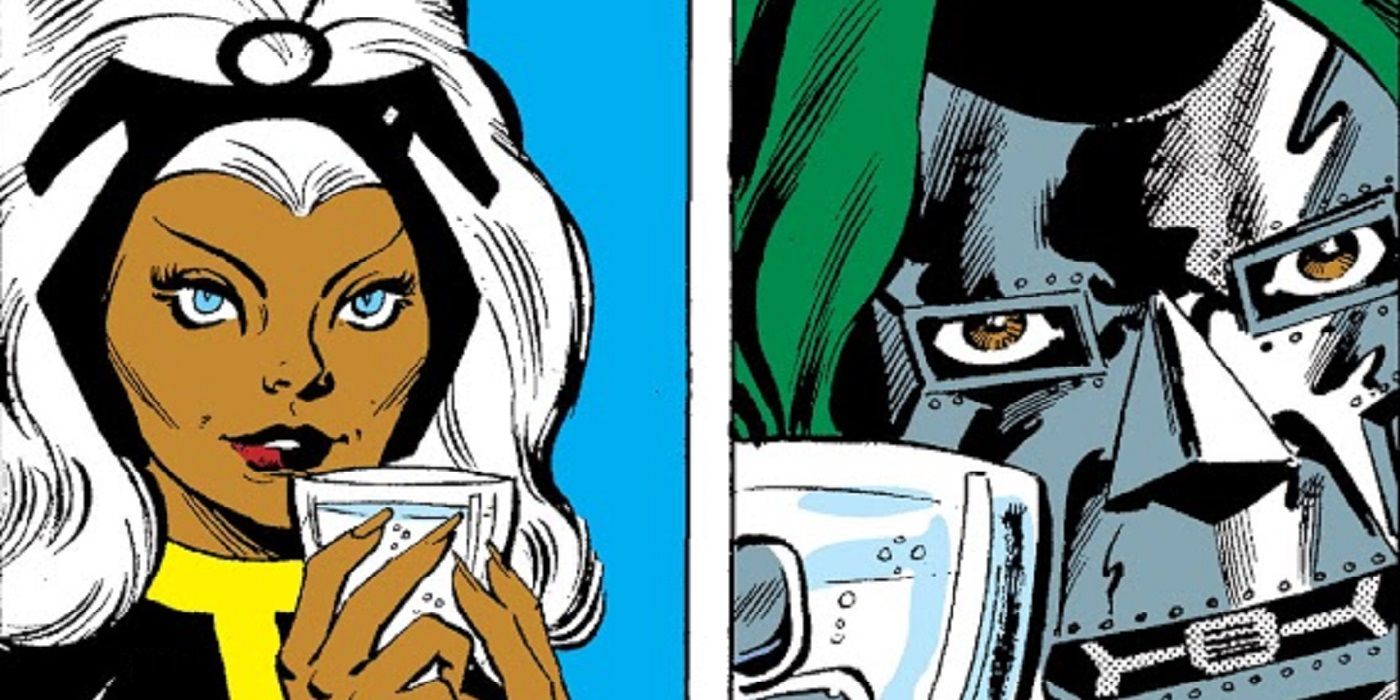 Storm and Doctor Doom dining together