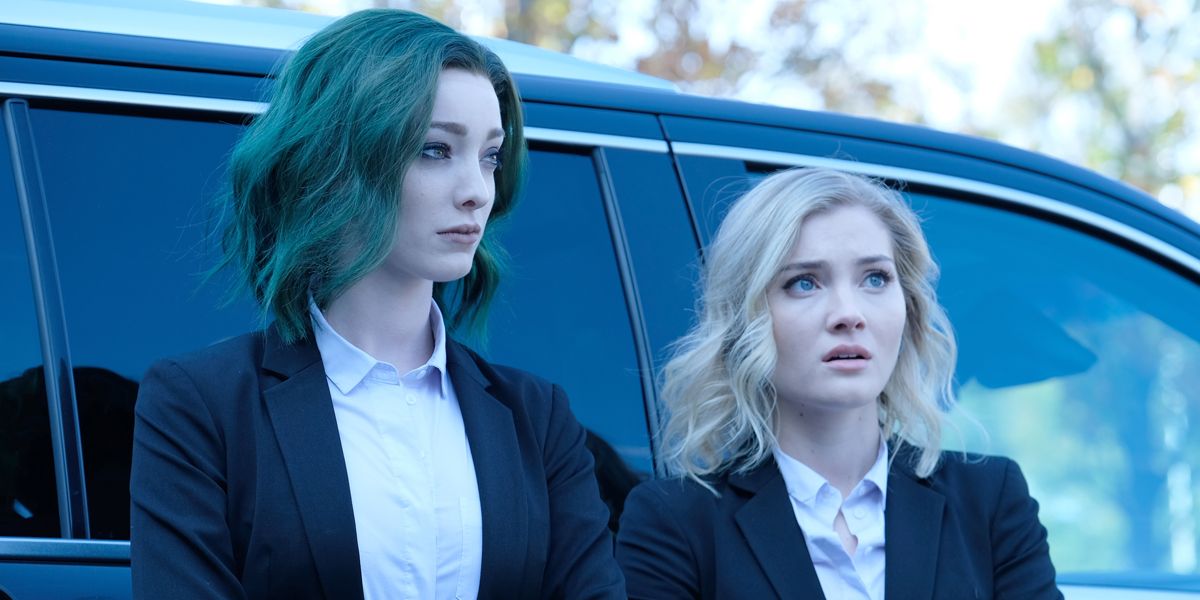 Emma Dumont as Polaris and Skyler Samuels as one of the Cuckoos on The Gifted