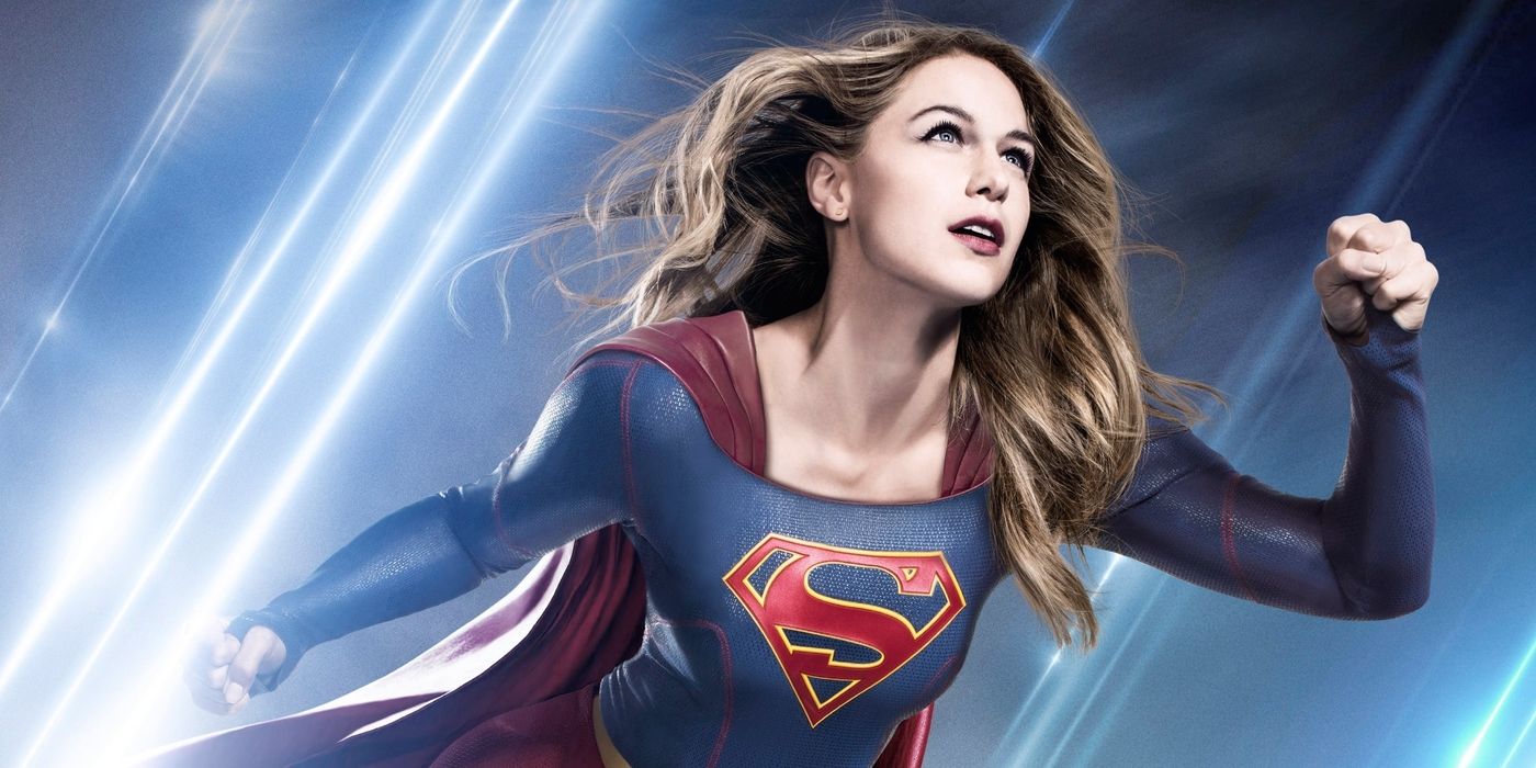 Supergirl promotional poster with the character flying