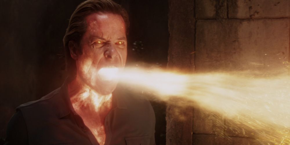 Aldrich Killian breathing fire in Iron Man 3