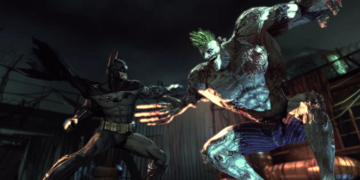 Batman fighting Joker in Batman: Arkham Asylum