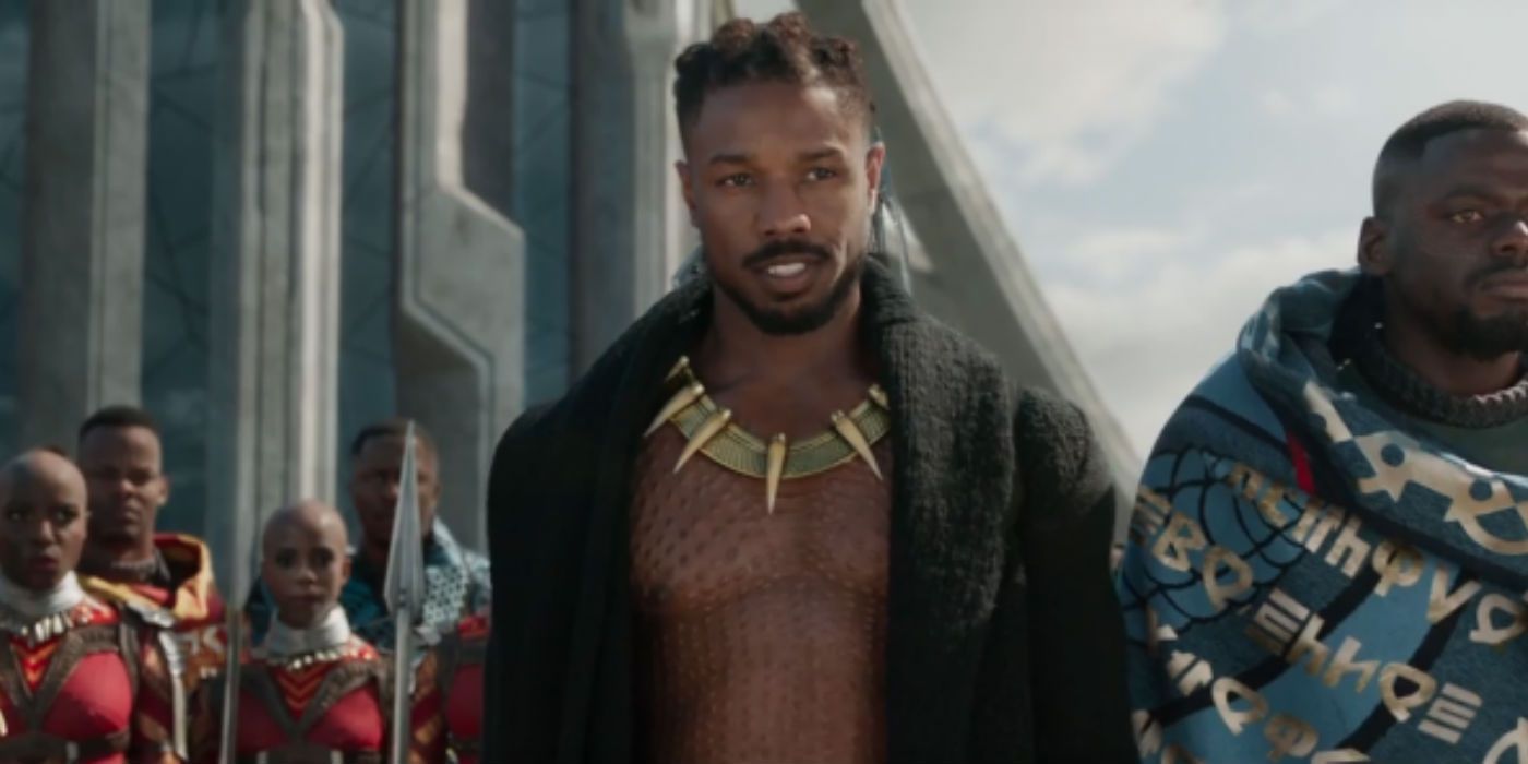 Killmonger acting as the Black Panther in the MCU
