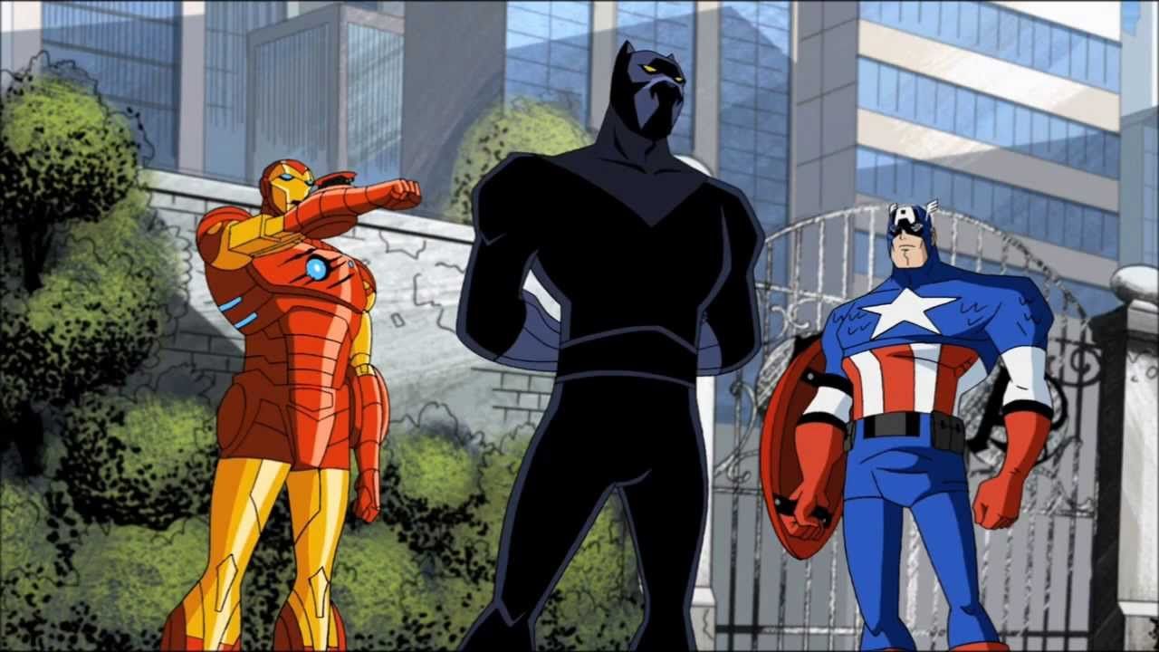 Black Panther standing with Captain America and Iron Man