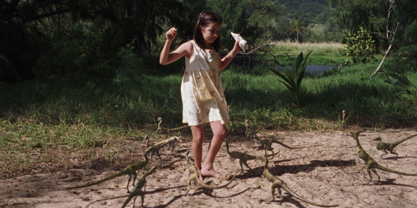 Compsognathus attacking a girl in The Lost World
