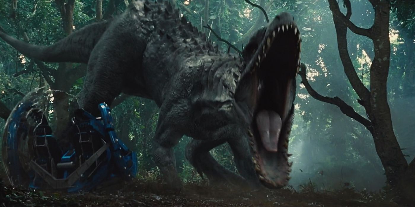 Indominus Rex roaring in Jurassic World