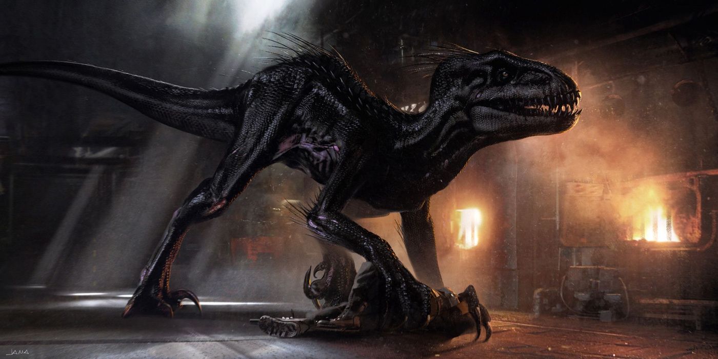 Indoraptor stalking prey in concept art for Jurassic World Fallen Kingdom