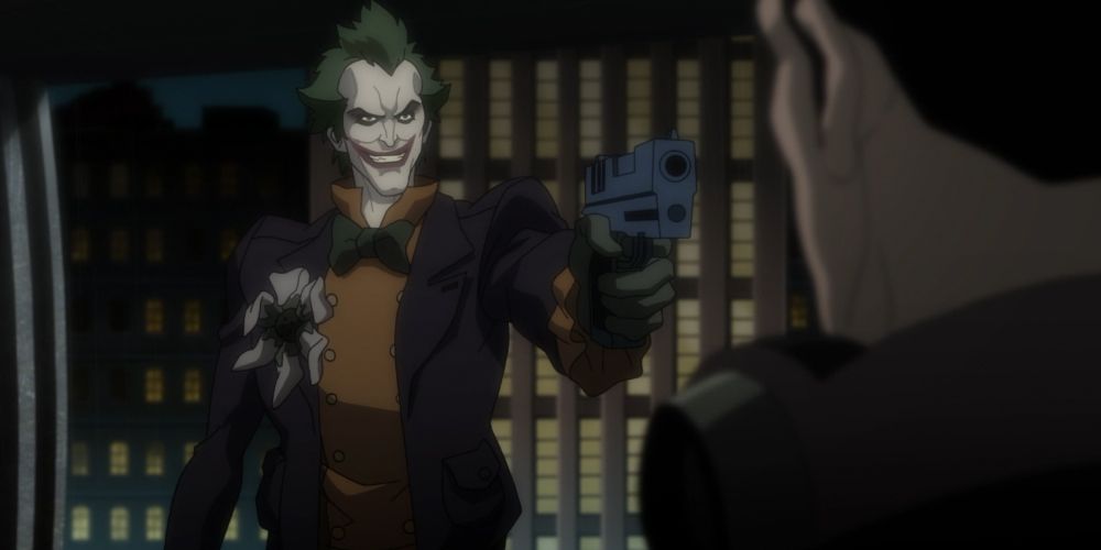 Joker from Batman: Assault On Arkham pointing a gun