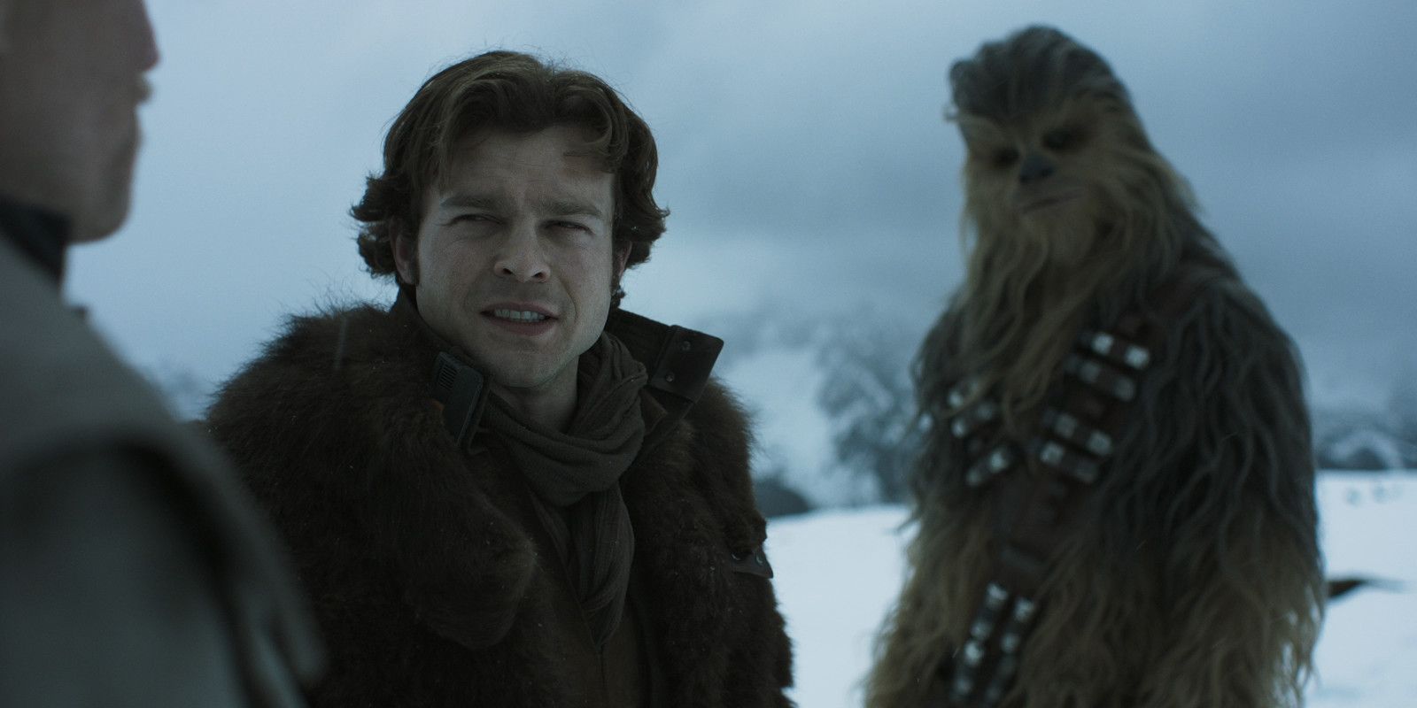 Solo A Star Wars Story Han Alden Ehrenreich Chewie in Snow