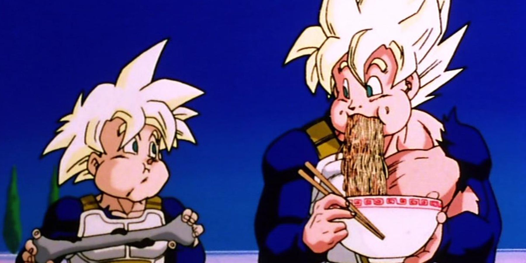 Super Saiyan Goku and Gohan Eating in Dragon Ball Z