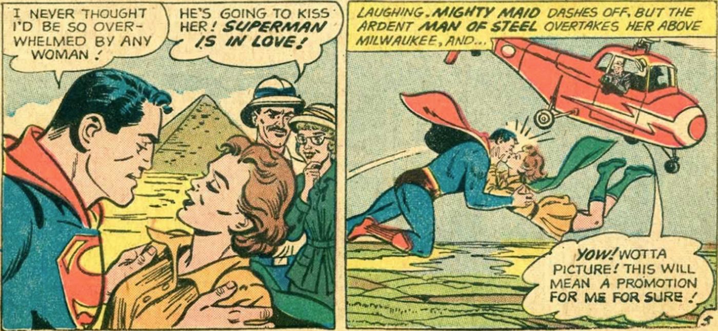 Superman makes out with Mighty Maid aka his cousin Supergirl 