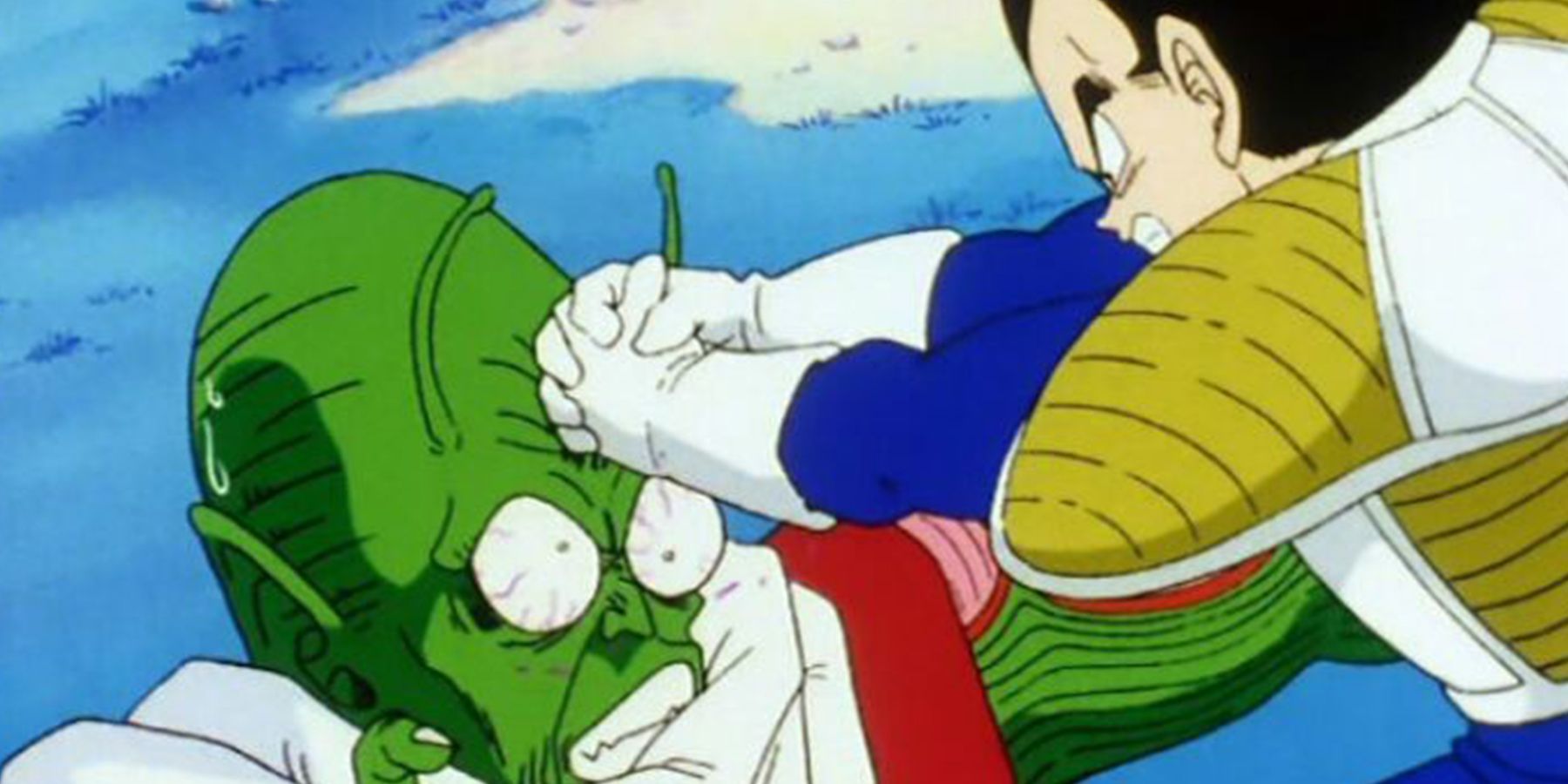 Vegeta attacks a Namekian civilian in Dragon Ball Z
