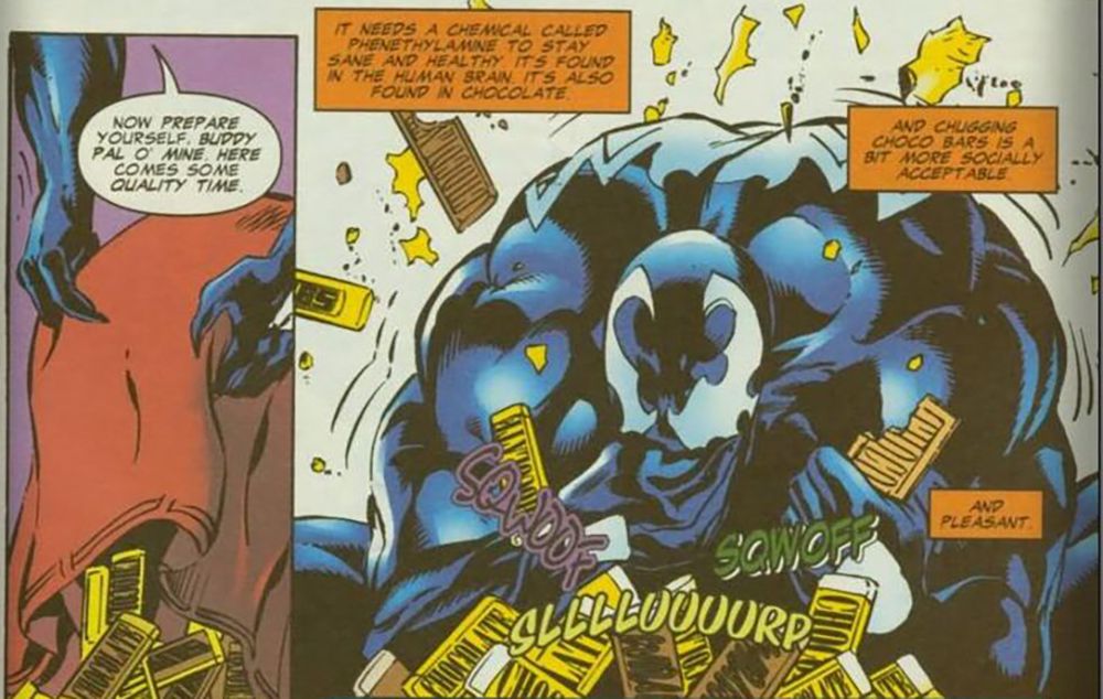 Venom eating a bunch of chocolate
