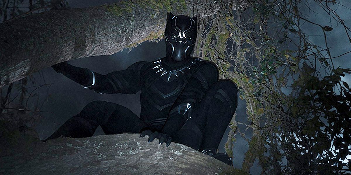 T'Challa sneaking up on his enemy in a tree