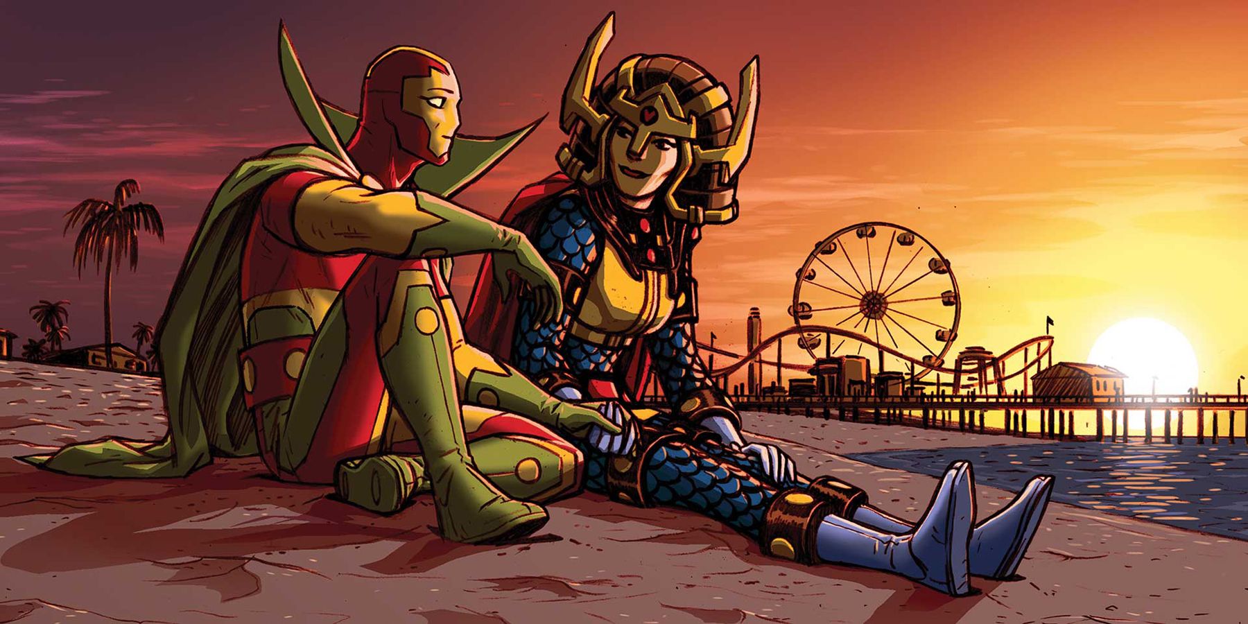 Mister Miracle and Big Barda on the beach