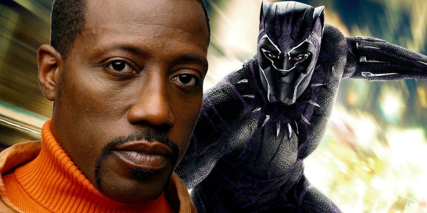 Wesley Snipes with Black Panther in the background