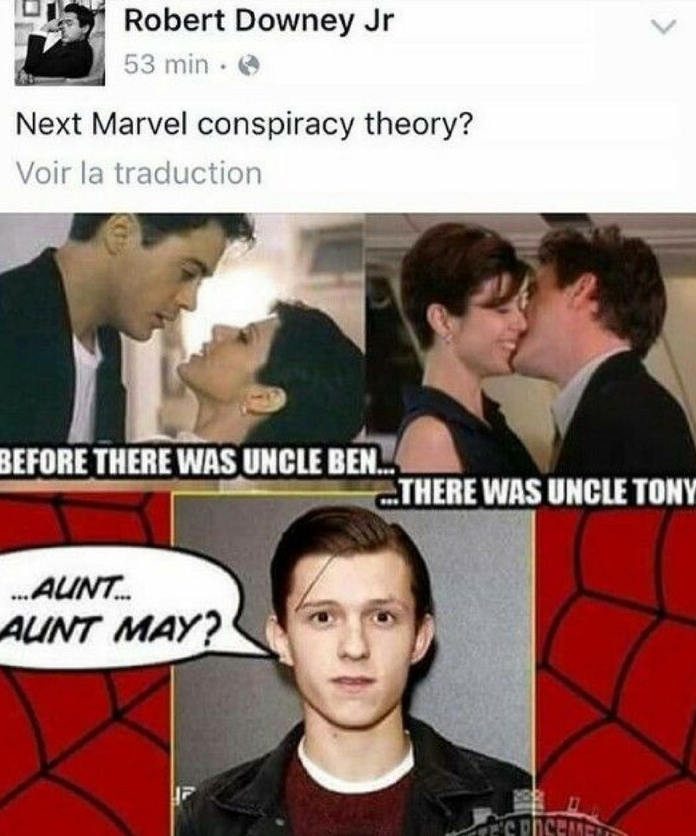Aunt May Tony Stark meme