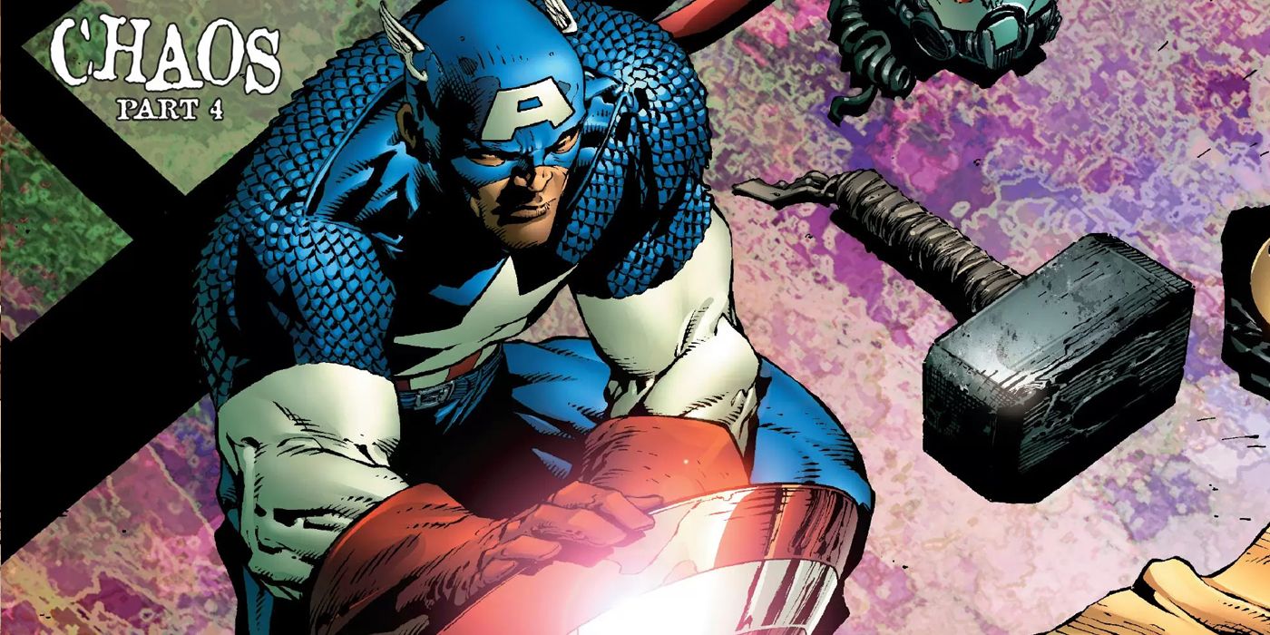 Captain America holds his shield beside Mjolnir in Marvel Comics