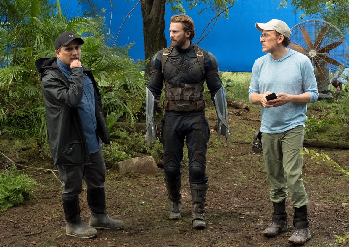 A new Avengers: Infinity War set photo shows Chris Evans, Joe and Anthony Russo in 'Wakanda.'
