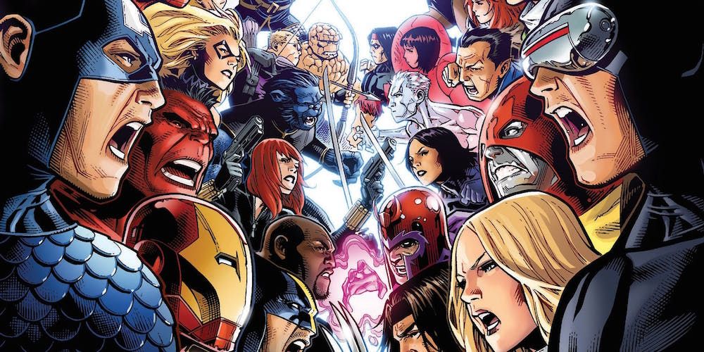 Avengers vs X-Men Captain America and the Avengers battle Cyclops and the X-Men