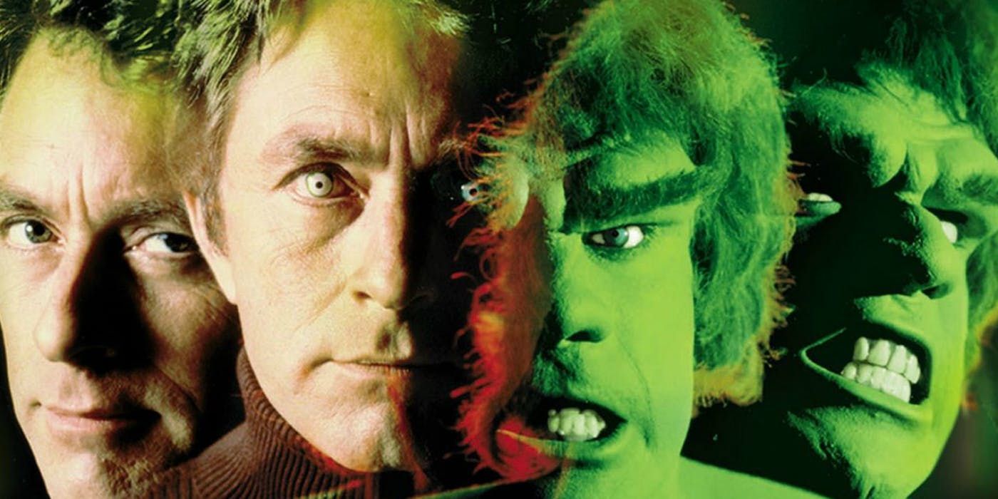 Bill Bixby and Lou Ferrigno in the middle of their transformations in TV's The Incredible Hulk