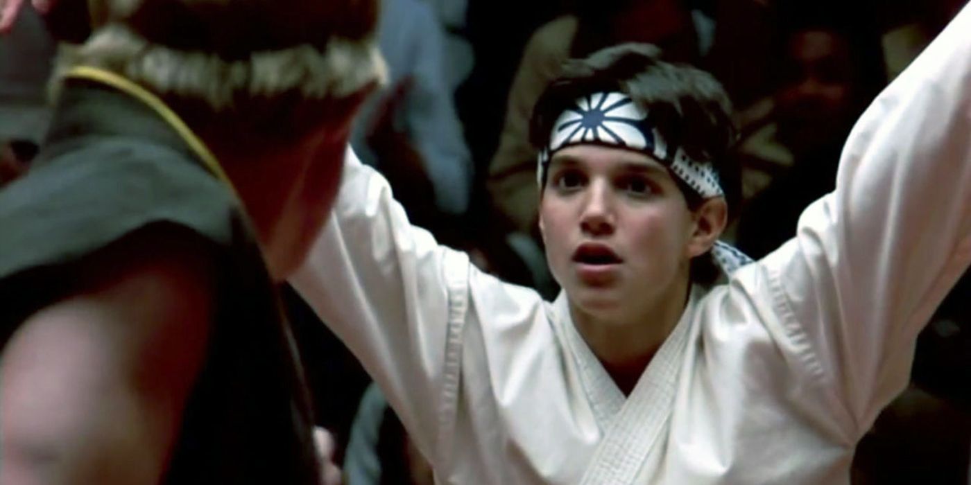 Ralph Macchio playing Daniel LaRussio in The Karate Kid.