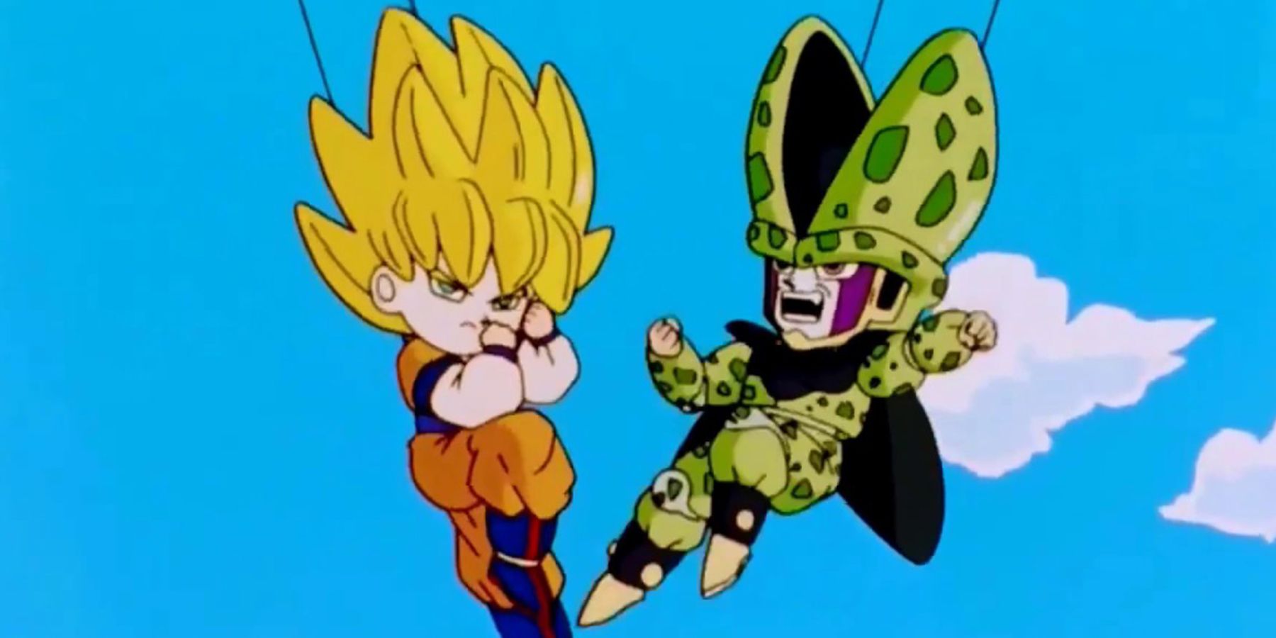 Goku fights Cell during the recreation movie of the Cell Games in Dragon Ball Z