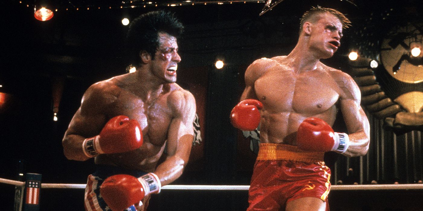 Rocky punching Ivan Drago in Rocky 4.