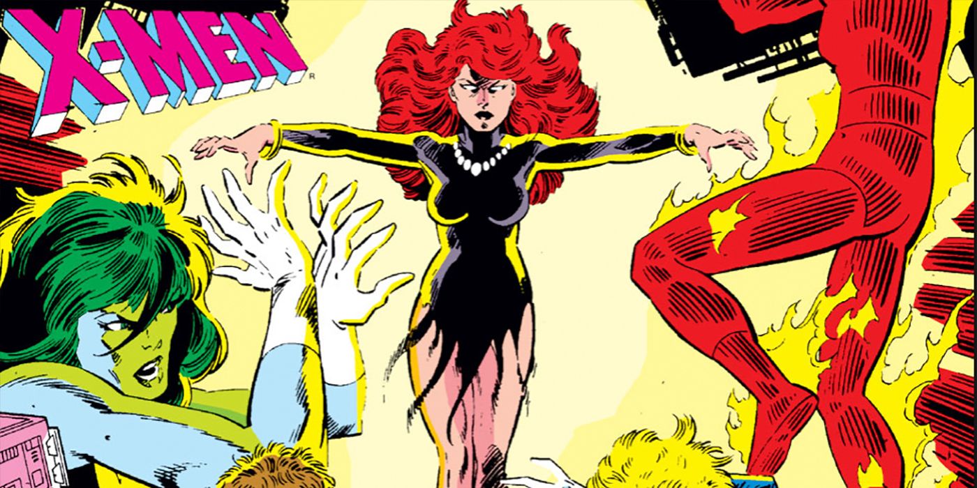 An image of Jean Grey appearing to the Fantastic Four after her resurrection 