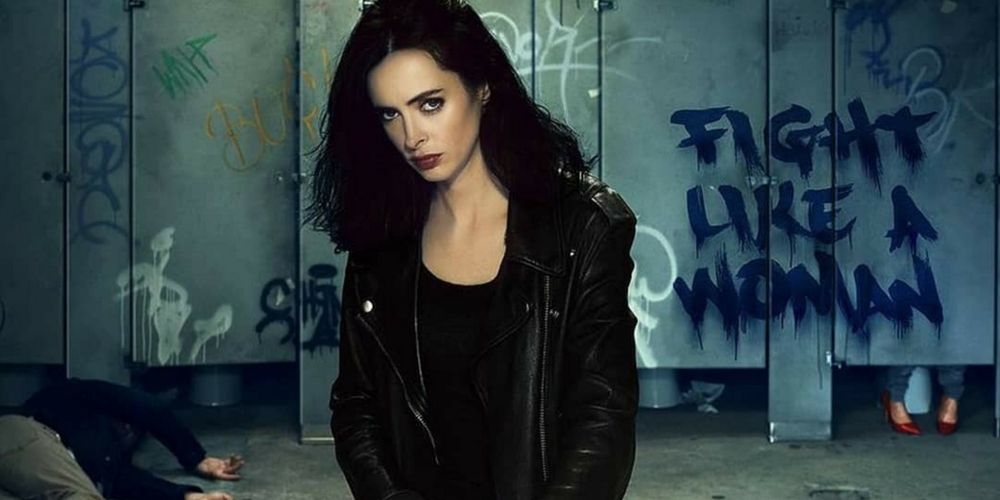 a promo image for Jessica Jones Season 2 depicts Jessica Jones walking by graphited stalls