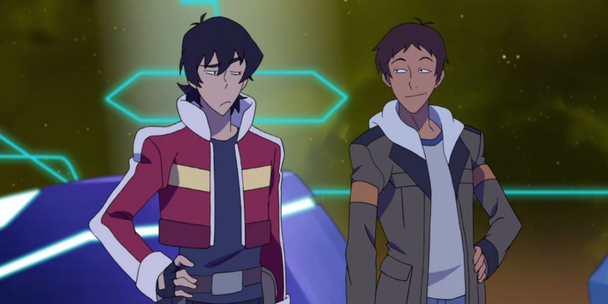 Keith and Lance stand together in Voltron Legendary Defender.