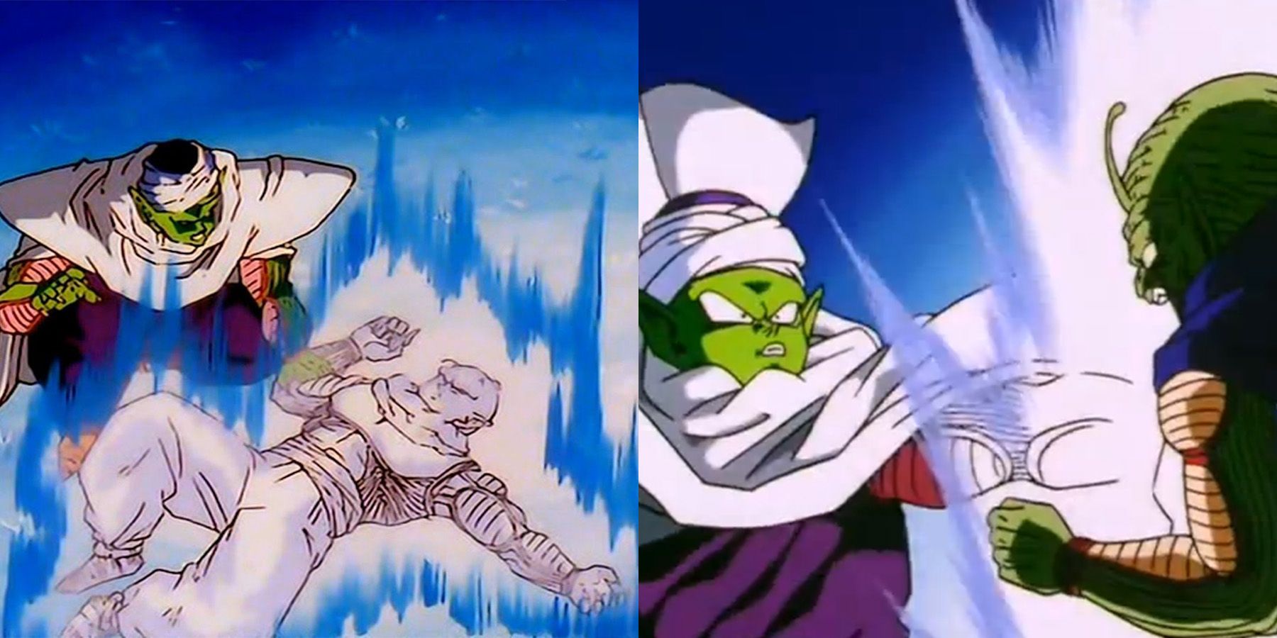 Piccolo fusing with Nail (left) and Kami (right)