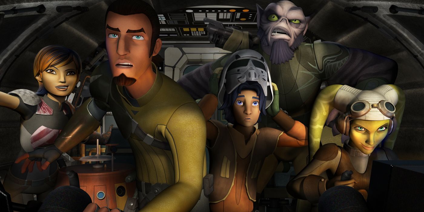 Star Wars Rebels' crew stand together in a group shot