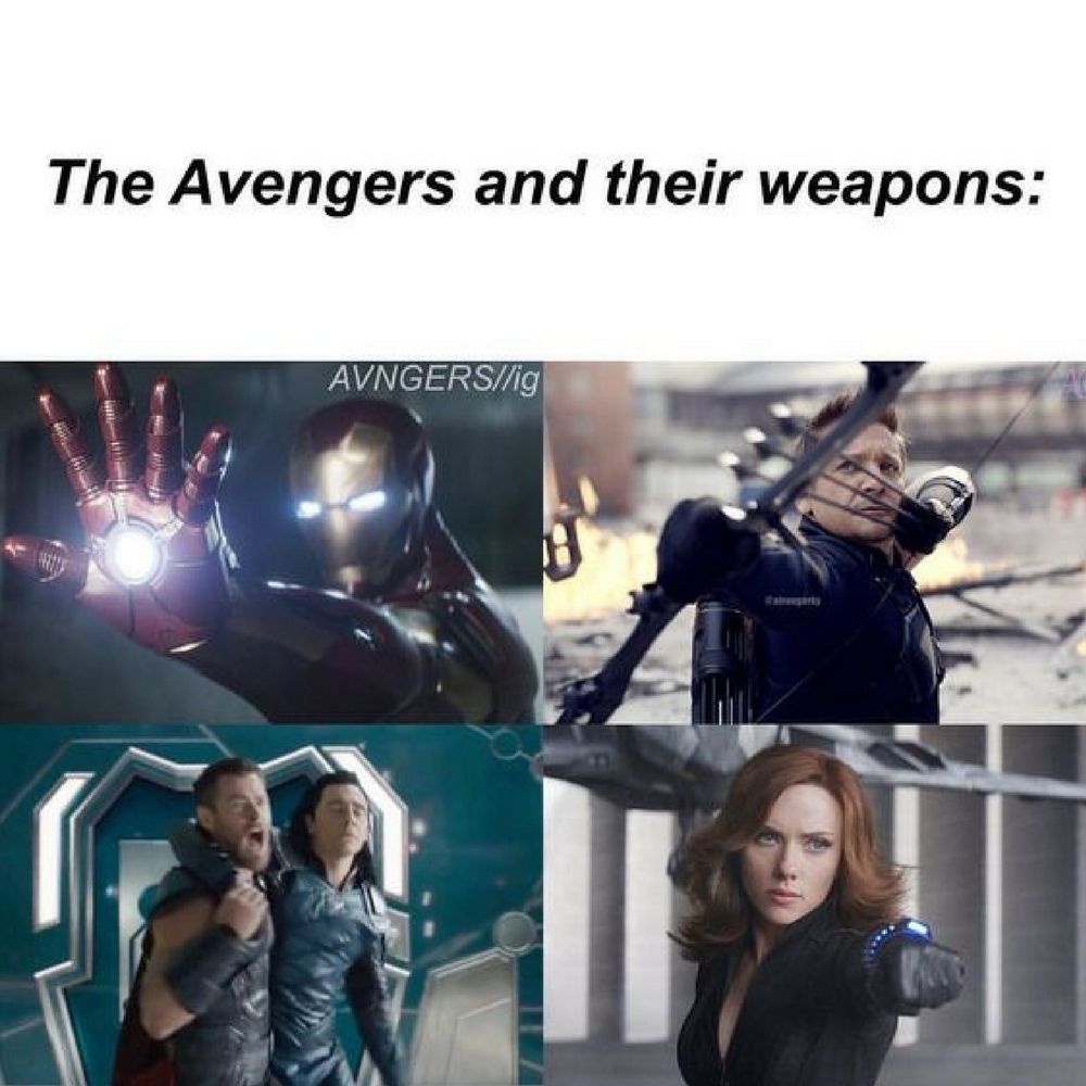The Avengers and their weapons meme