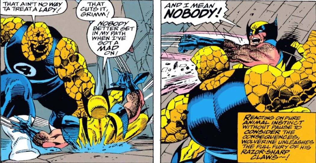 Wolverine slashes The Thing's face