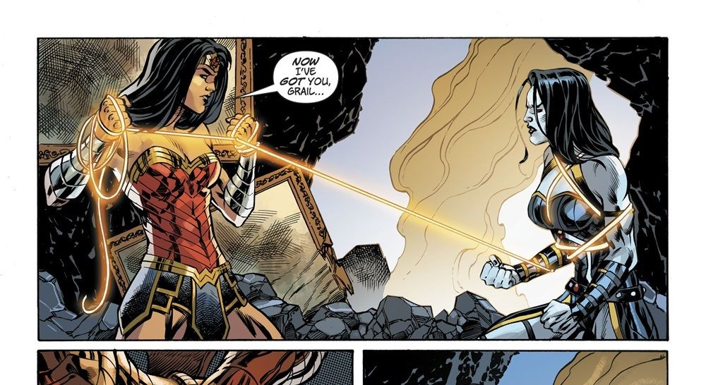 Wonder Woman traps Grail in her golden lasso
