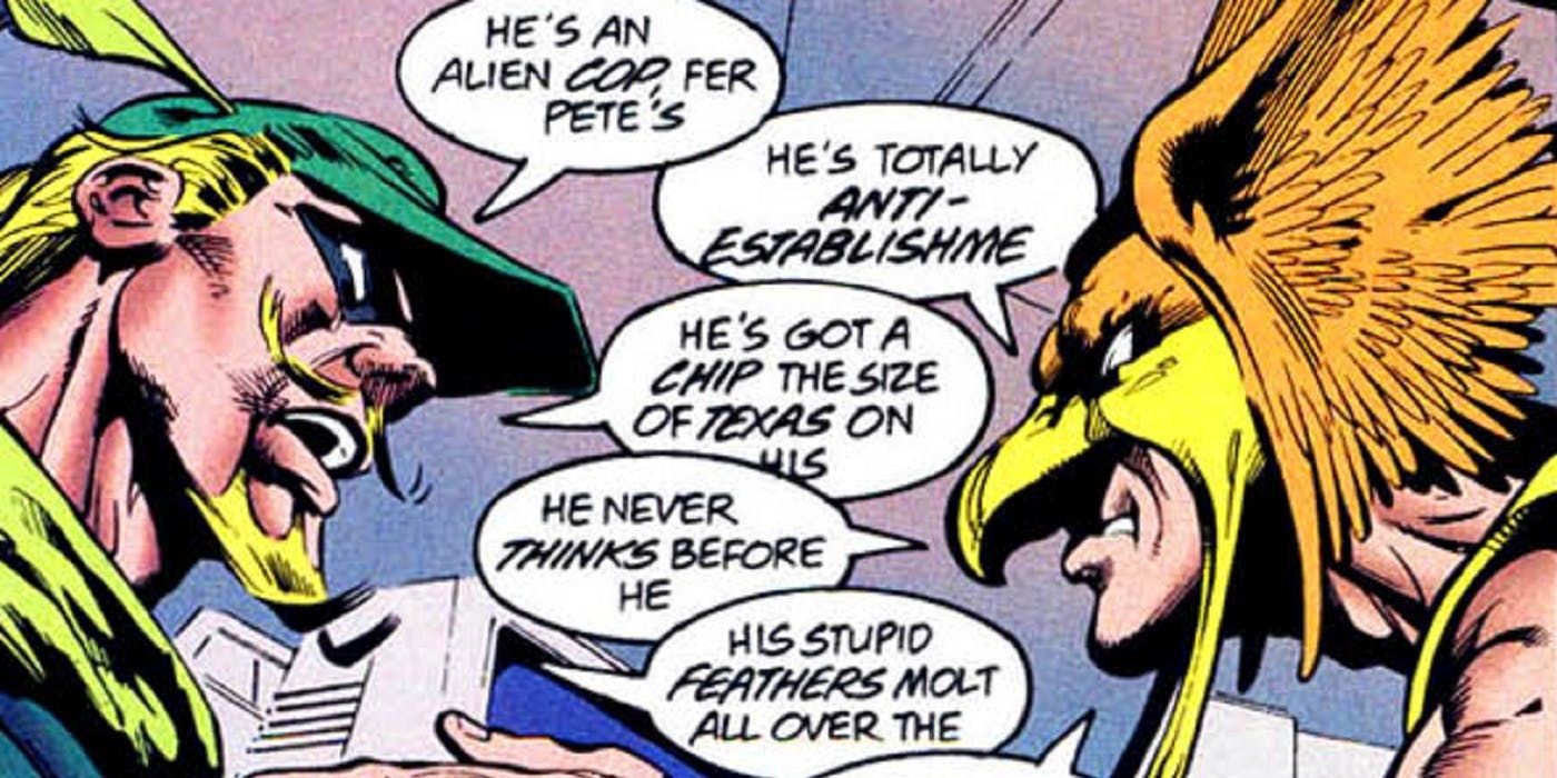 Green Arrow and Hawkman argue in DC Comics
