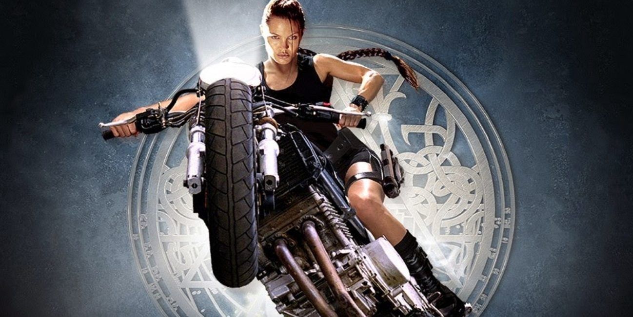 Lara Croft on a motorcycle