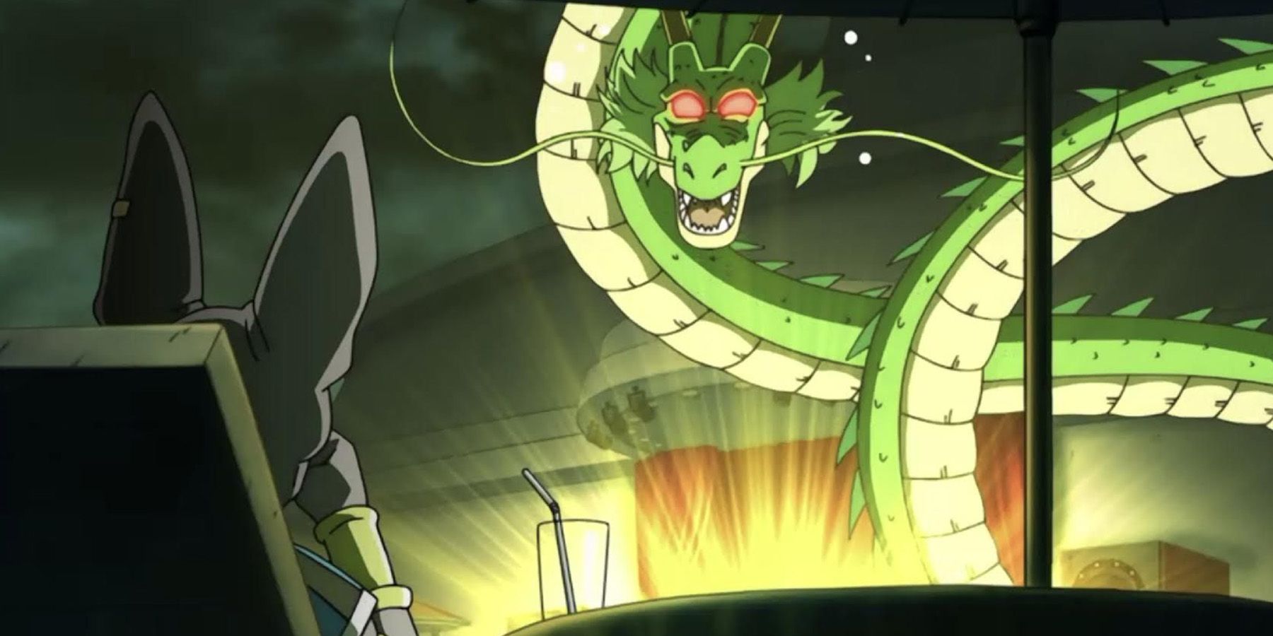 Shenron gets frightened by Beerus' threat in Dragon Ball Super.