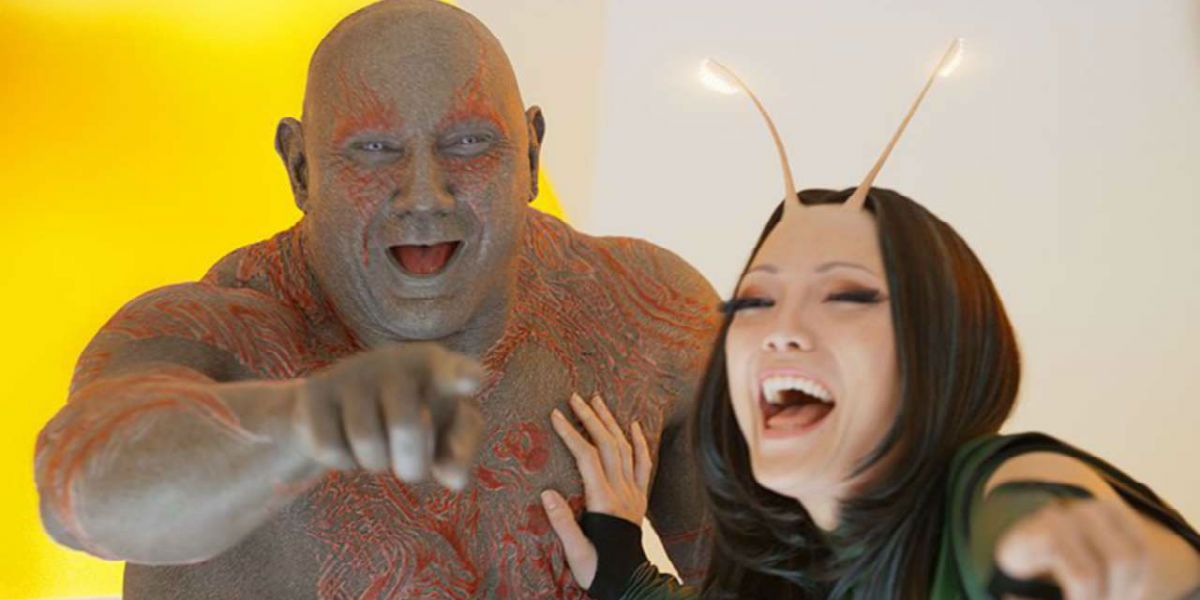 Drax and Mantis pointing and laughing