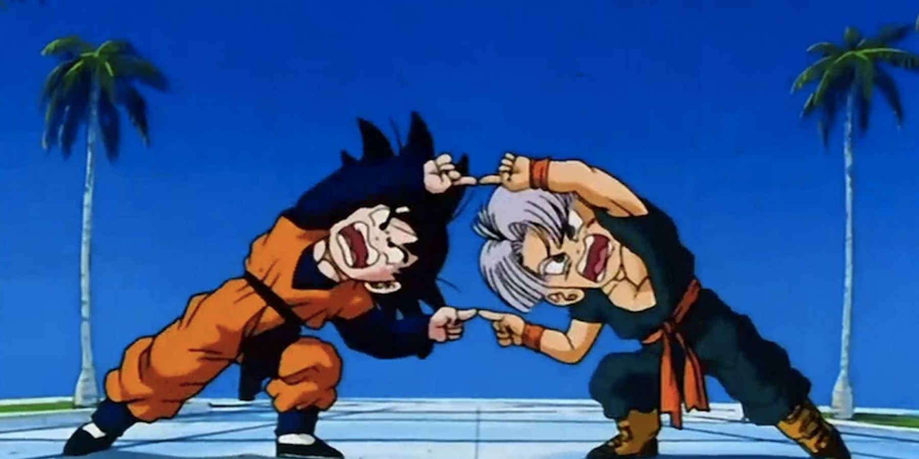 Goten and Trunks practice the fusion dance in Dragon Ball Z