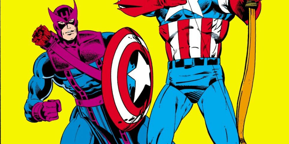 Hawkeye-holds-Captain-America-shield