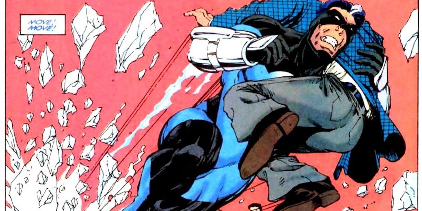 DC Comics' John Fox saving a civilian while running